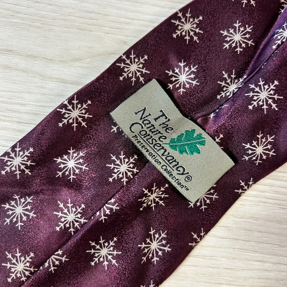 The Nature Conservancy Silk Neck Tie Reindeer‎ Snowflakes Burgundy Gold
